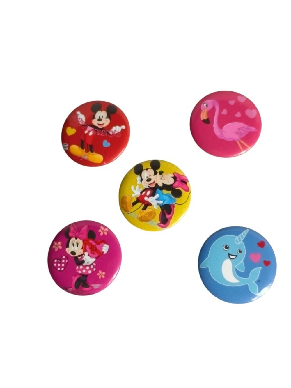 Mickey Minnie Mouse Pins Pinback Buttons Flamingo Narwhal 5-pc Disneyland Souven